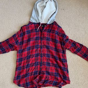 BDG medium flannel with sweatshirt hood.